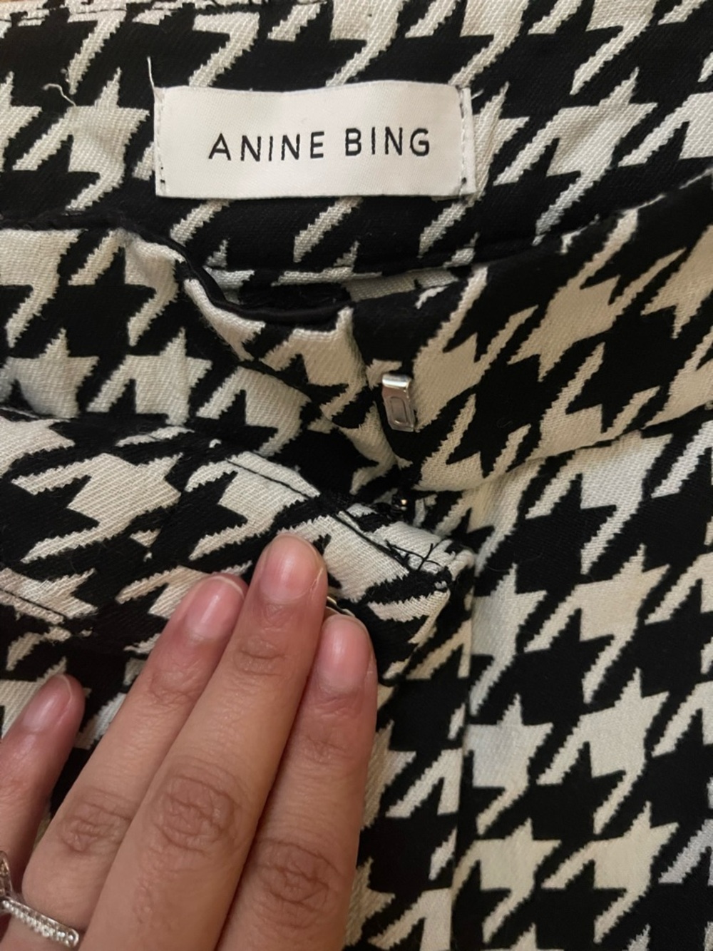 Anine Bing Jocelyn Houndstooth Wide-Leg Trousers — Black & White - Picture 3 of 6